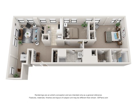 Floor plan for 2 beds, 2 baths, 1161 sqft